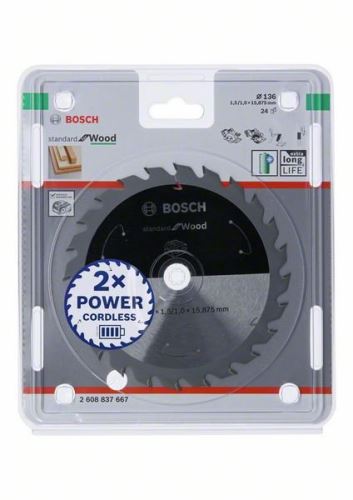 BOSCH Fűrészlap akkus fűrészekhez; Standard fához 136x15,875x1,5/1,0x24T 2608837667