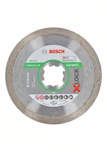 BOSCH X-LOCK Gyémánt vágótárcsa Szabványos kerámiarendszerhez 110 x 22,23 x 1,6 x 7,5 mm 2608615136