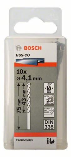 BOSCH Fúrószárak fémhez HSS-Co, DIN 338 4,1 x 43 x 75 mm (10 db) 2608585881