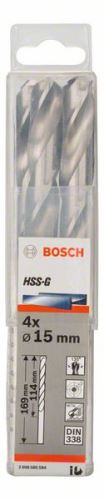 BOSCH Fúrószárak fémhez HSS-G, DIN 338 15 x 114 x 169 mm (4 db) 2608585594