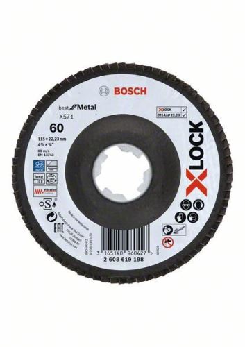 BOSCH X-LOCK lapos csiszolókorongok a Best for Metal rendszerhez Ø 115 mm, G 60, X571, hajlított változat, üvegszálas 2608619198