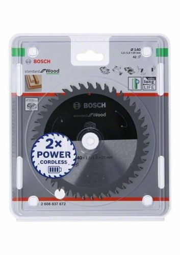 BOSCH Fűrészlap akkus fűrészekhez; Standard fához 140x20x1,5/1,0x42T 2608837672