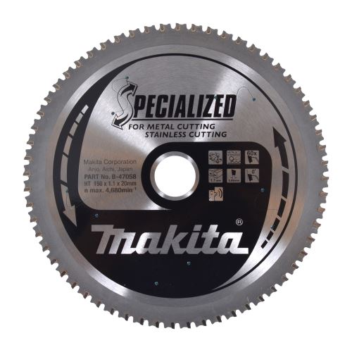 MAKITA fűrészlap rozsdamentes acél SPECIALIZÁLT 150x1,1x20 mm 60 fogú B-47058