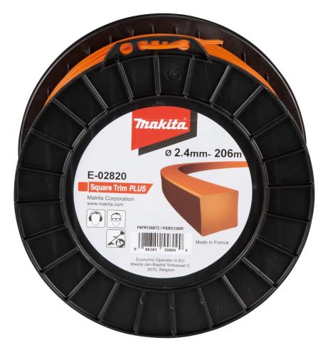 MAKITA nylon Plus szál 2,4 mm, 206m, narancssárga, négyzet E-02820