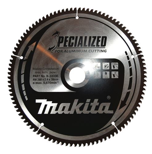 MAKITA fűrészlap alumínium SPECIALIZÁLT 260x2,4x30 mm 100 fogú B-33336