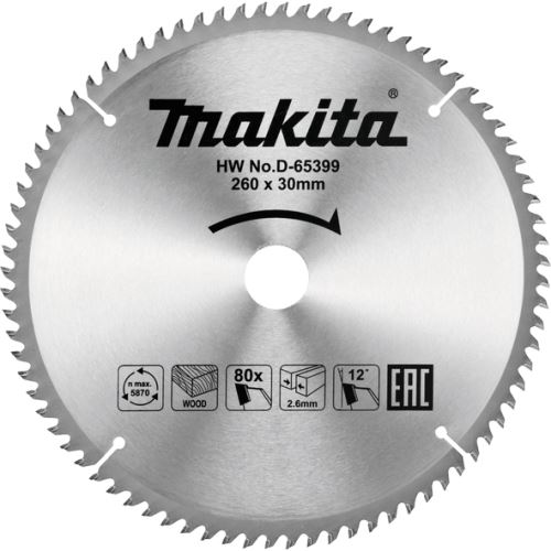 MAKITA fűrészlap fához 260x30mm 80Z D-65399