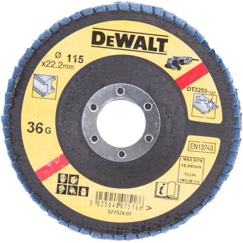 DEWALT csiszolólapos tárcsa fémhez domború 115 x 22,2 mm 120G DT3258