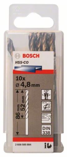 BOSCH Fúrószárak fémhez HSS-Co, DIN 338 4,8 x 52 x 86 mm (10 db) 2608585884