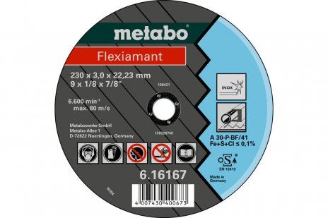 METABO Csiszolótárcsa Flexiamant 180 x 3,0 x 22,23 INOX, TF 42 616299000