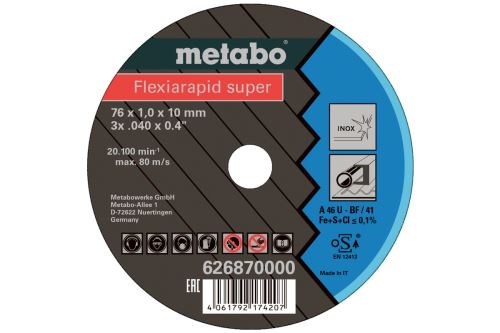 METABO Vágótárcsa FLEXIARAPID (5 db) 76x1,0x10 mm Inox 626870000