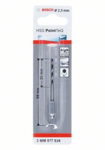 BOSCH Fúró fémhez HSS PointTeQ HEX 6 pontos szárral; 2,5 mm (5 db) 2608577518