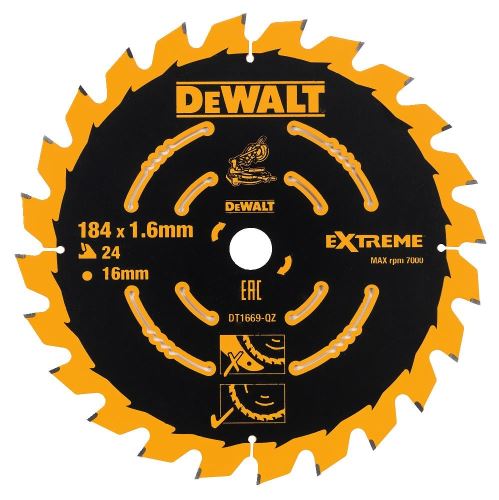 DEWALT EXTREME fűrészlap akkumulátoros körfűrészekhez, 184 x 16 mm, 24 fogú DT1669