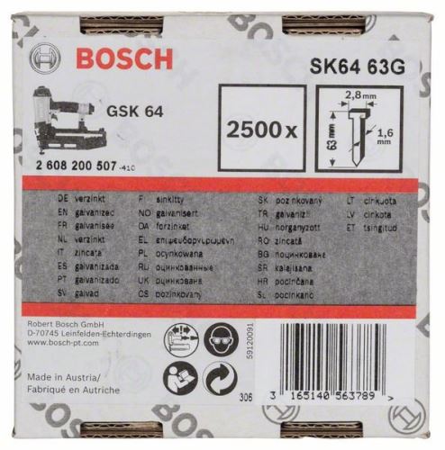 BOSCH süllyesztett szög SK64 63G 1,6 mm, 63 mm, horganyzott (2500 db) 2608200507