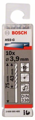 BOSCH Fúrószárak fémhez HSS-G, DIN 338 3,9 x 43 x 75 mm (10 db) 2608585485