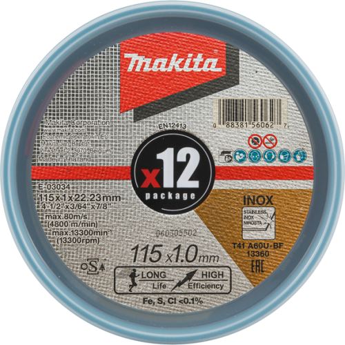 MAKITA Vágótárcsa acélhoz és rozsdamentes acélhoz 115x1,0x22,23mm E-03034-12