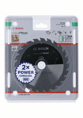 BOSCH Fűrészlap akkus fűrészekhez; Standard fához 140x20x1,5/1,0x24T 2608837671