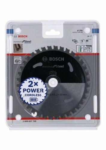 BOSCH Fűrészlap akkus fűrészekhez; Standard acélhoz 160x20x1,6/1,2x36T 2608837749