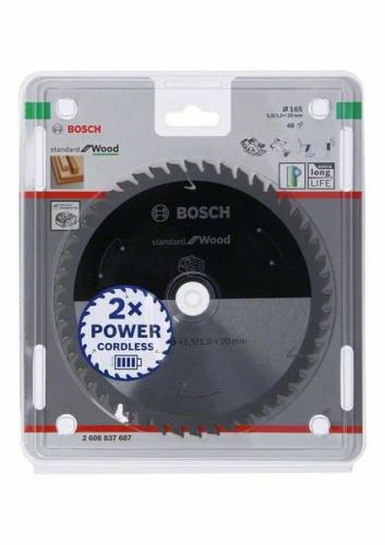 BOSCH Fűrészlap akkus fűrészekhez, Standard for Wood, 165x20x1,5/1,0x48T 2608837687