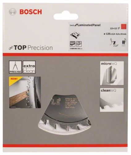 BOSCH elővágott tárcsa felső precíziós laminált panel 125 x 20 x 2,8-3,6 mm, 12+12 2608642131