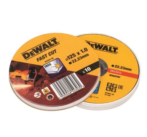 DEWALT Vágótárcsa készlet rozsdamentes acélhoz, lapos, 125 x 22,2 x 1,0 mm (10 db) DT3507