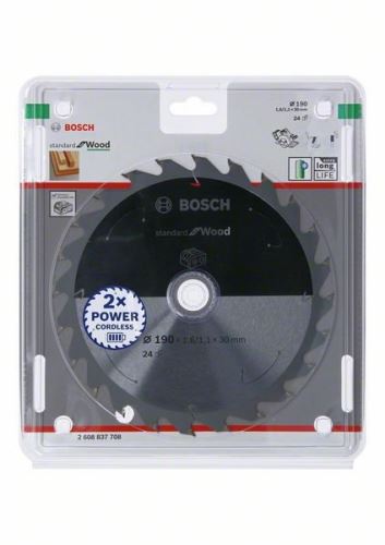 BOSCH Fűrészlap akkus fűrészekhez; Standard fához 190x30x1,6/1,1x24T 2608837708