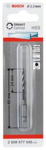 BOSCH csavarfúró hatszögletű szárral HSS 2,0 mm 2 x 24 x 60 mm 2608577045