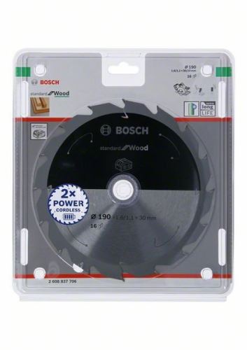 BOSCH Fűrészlap akkus fűrészekhez; Standard fa 190x30/20x1,6/1,1x16T 2608837706