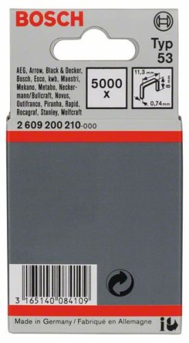 BOSCH Vékonyhuzal tűzőkapcsok, 53-as típus 11,4 x 0,74 x 8 mm (5000 db) 2609200210