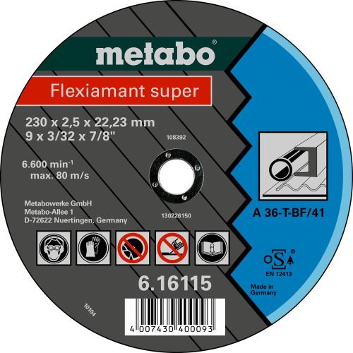 METABO Vágótárcsa - acél, fémlemez-FLEXI 230x2,5x22,2 616115000