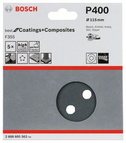 BOSCH F355 csiszolópapír, 5 115 mm-es csomag, 400 2608605562