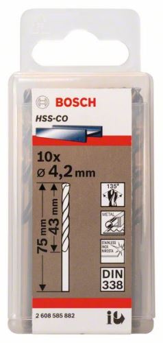 BOSCH Fúrószárak fémhez HSS-Co, DIN 338 4,2 x 43 x 75 mm (10 db) 2608585882