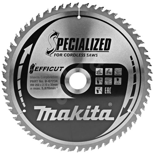 MAKITA pengefűrész fa Efficut 260x2,15x30 mm 60 fogú B-67234