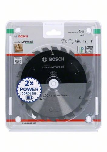 BOSCH Fűrészlap akkus fűrészekhez; Standard fa 160x20/15.875x1.5/1.0x24T 2608837676