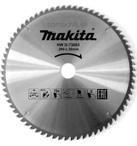 MAKITA fűrészlap alumínium TCT 260x2,8x30 mm 70 fogú D-73003