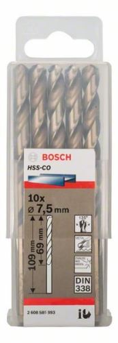 BOSCH Fúrószárak fémhez HSS-Co, DIN 338 7,5 x 69 x 109 mm (10 db) 2608585893