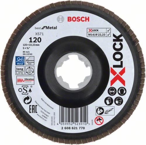 BOSCH X-LOCK lapos csiszolókorongok a Best for Metal rendszerhez Ø 125 mm, G 120, X571, hajlított változat, műanyag 2608621770