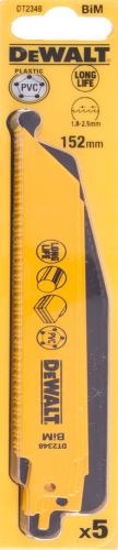 DEWALT fűrészlap 152 mm műanyagokhoz, laminált anyagokhoz és 3-12 mm-es csövekhez, (5 db) DT2348