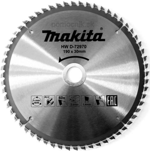 MAKITA fűrészlap alumínium TCT 190x2,2x30 mm 60 fogú D-72970