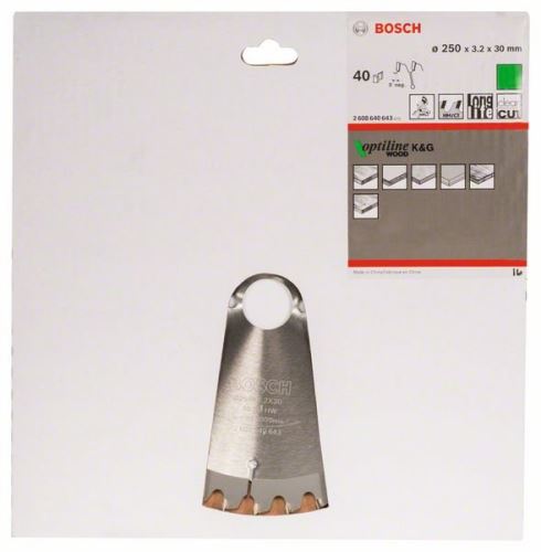 BOSCH fűrészlap Optiline Wood 250 x 30 x 3,2 mm, 40 2608640643