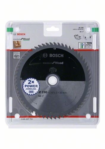 BOSCH Fűrészlap akkus fűrészekhez; Standard fa 190x30/20x1,6/1,1x60T 2608837711