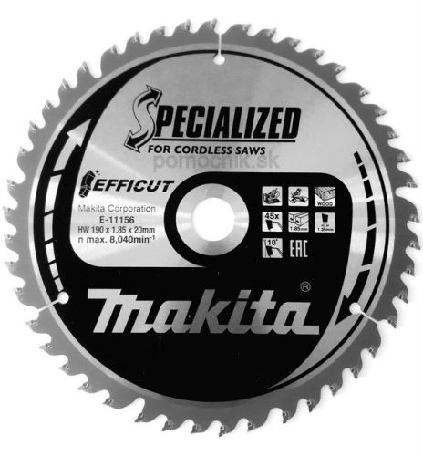 MAKITA fa fűrészlap Efficut 190x1,85x20 mm 45 fogú E-11156