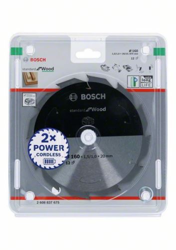 BOSCH Fűrészlap akkus fűrészekhez; Standard fa 160x20/15.875x1.5/1.0x12T 2608837675