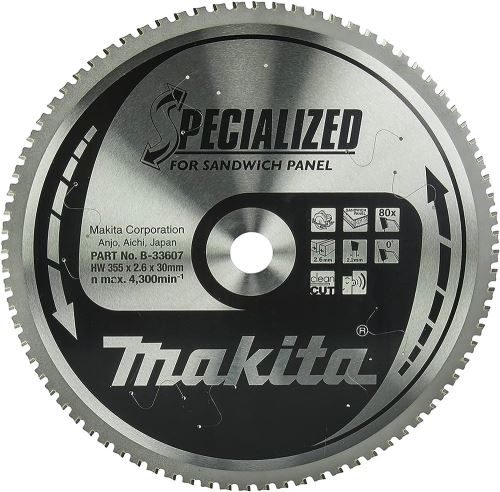 MAKITA szendvicspanel fűrészlap SPECIALIZED 355x2,6x30 mm 80 fogú B-33607