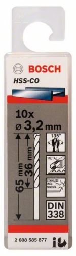 BOSCH Fúrószárak fémhez HSS-Co, DIN 338 3,2 x 36 x 65 mm (10 db) 2608585877