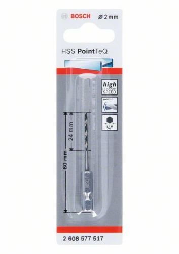 BOSCH Fúró fémhez HSS PointTeQ HEX 6 pontos szárral; 2 mm (5 db) 2608577517