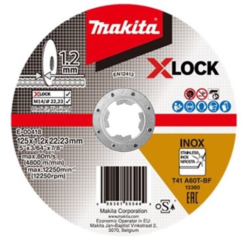 MAKITA vágótárcsa rozsdamentes X-Lock 125x1,2x22,23 mm E-00418