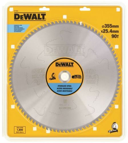 DEWALT EXTREME fűrészlap rozsdamentes acél vágásához, 355 x 25,4 mm, 90 fogú DT1922