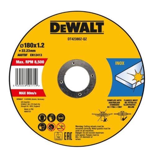 DEWALT Vágótárcsa rozsdamentes acélhoz INOX 180 x 6 x 22,23 mm DT42380Z