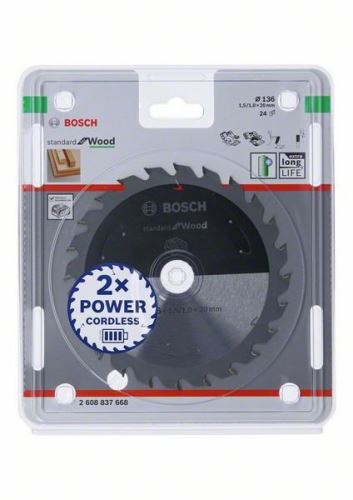 BOSCH Fűrészlap akkus fűrészekhez; Standard fához 136x20x1,5/1,0x24T 2608837668