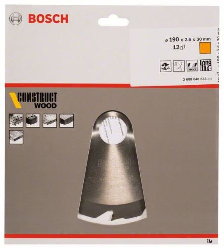 BOSCH Fűrészlap Construct Wood 190 x 30 x 2,6 mm; 12 2608640633